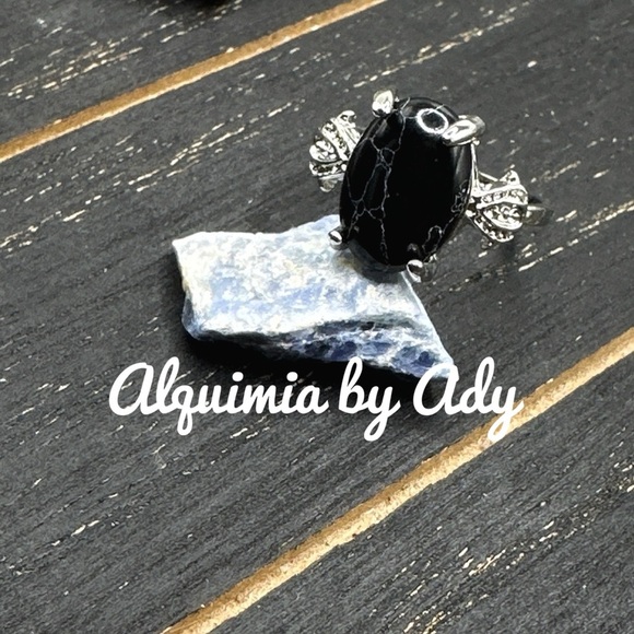 Black turquoise and silver gem ring - Picture 1 of 1
